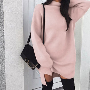 Fashion Hot Sale Knitted Pullover Loose Mini Dress Winter Spring Autumn Women Sweatshirt Turtleneck Long Sleeve Jumper Dress