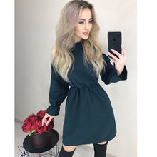 Load image into Gallery viewer, 2019 Autumn Women Solid Ruffle Mini Dress Sexy Off Shoulder Long Sleeve Elastic Waist Dress Women Casual A Line Party Dresses