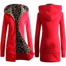 Load image into Gallery viewer, Women Plus Winter Thicker Hooded Coats Overcoat Outwear Female Korean Style Pocket Jacket Autumn Leopard Zipper Hoodes Coat