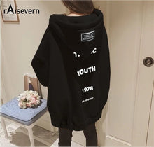 Load image into Gallery viewer, Raisevern New Women Thick Hoodie TRAGIC YOUTH Letter Print Coat Womens Fashion Zipper Jacket Loose Oversize Hooded Tops Dropship