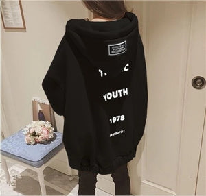 Raisevern New Women Thick Hoodie TRAGIC YOUTH Letter Print Coat Womens Fashion Zipper Jacket Loose Oversize Hooded Tops Dropship