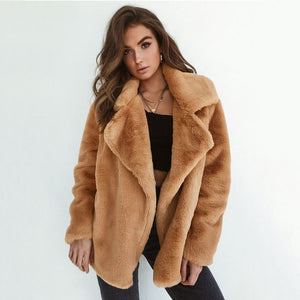 Winter Soft Plush Slim Women Jackets Turn Down Collar Warm Loose Casual Streetwear Clothing Female Pink Black Light Brown Coats