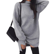 Load image into Gallery viewer, Solid Color Loose Knitted Sweater Dress Women High Neck Long Sleeve Dresses