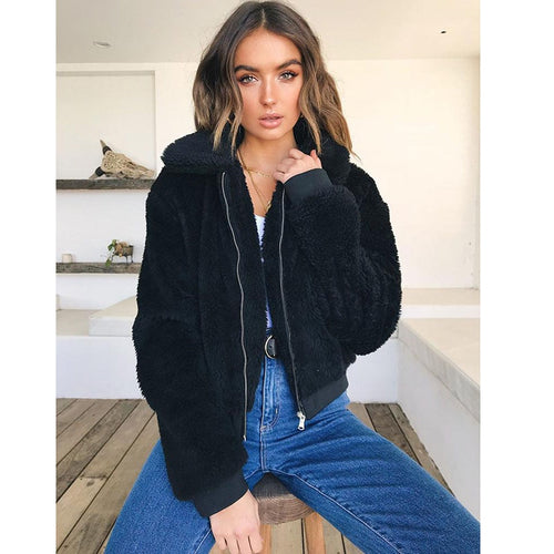 2019 Winter arrival Women Cotton Fluffy Long Sleeve Jacket Ladies Warm Outerwear Cardigan Coat