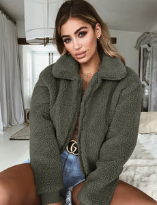 2019 Winter arrival Women Cotton Fluffy Long Sleeve Jacket Ladies Warm Outerwear Cardigan Coat