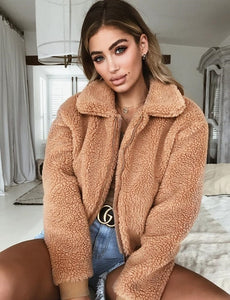 2019 Winter arrival Women Cotton Fluffy Long Sleeve Jacket Ladies Warm Outerwear Cardigan Coat