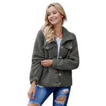 Load image into Gallery viewer, BONJEAN 2019 Winter Coats and Outerwear Single Breasted Fleece Jacket for Women Turn-Down Collar Gray Winter Jacket BJ1592