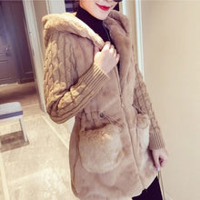 Load image into Gallery viewer, New Fashion Women Hooded Winter Warm Jacket Loose Knitted Plush Jacket Winter Thick Outerwear Coat Ladies Casual Coats Pocket