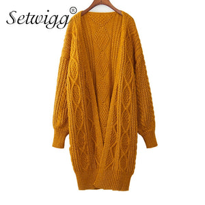 SETWIGG Autumn Long Knitted Swearter Cardigan for Women Long Sleeve Twist Knit Casual Loose Open Stitch Long Sweater Outerwear