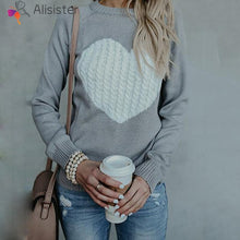 Load image into Gallery viewer, Heart Printed Sweaters Women Autumn Winter Long Sleeve O-neck Knitting Sweater Female Knitted Swearter Patchwork Casual Pullover