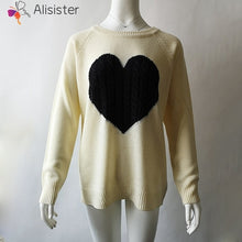 Load image into Gallery viewer, Heart Printed Sweaters Women Autumn Winter Long Sleeve O-neck Knitting Sweater Female Knitted Swearter Patchwork Casual Pullover